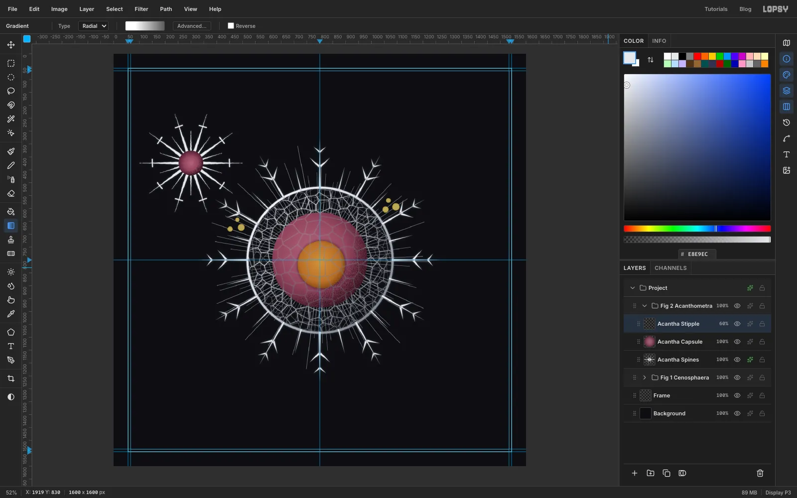 A small dusty rose capsule with stipple sitting on the centre of the star