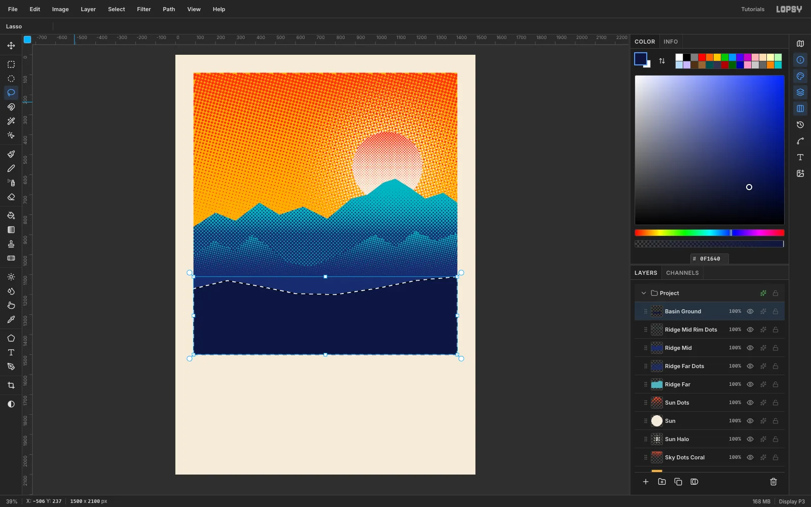 A very dark navy ground plane filling the bottom of the picture with a slightly wavy horizon