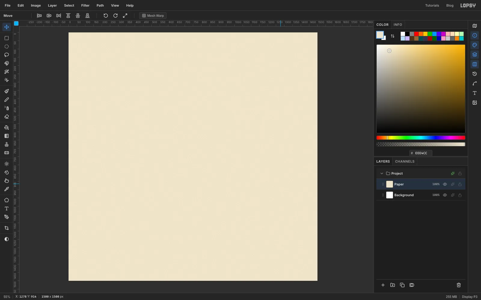 A 1500 by 1500 pixel square document filled with cream paper with a fine grain