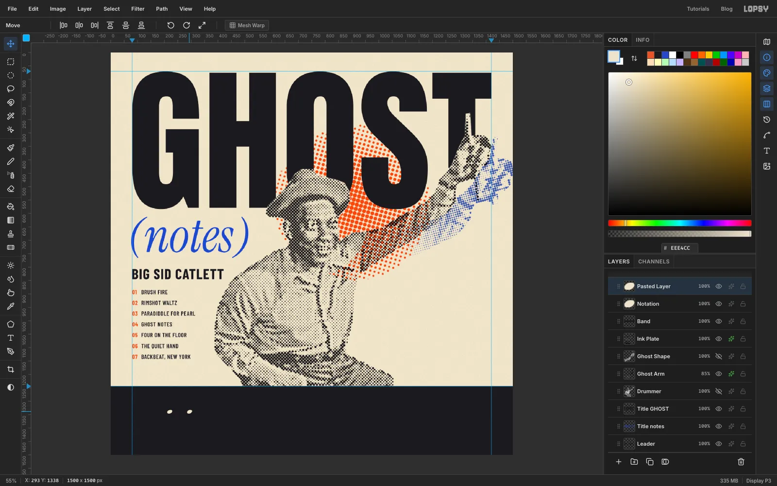 The first cream notehead with a pasted copy dragged about 74 px to its right