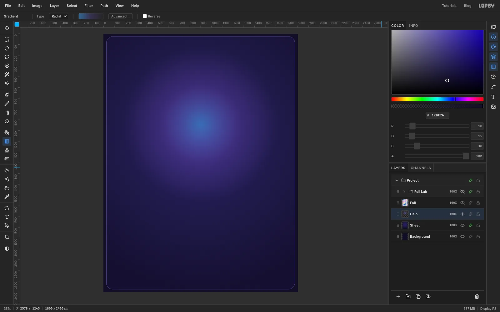 A dark indigo rounded rectangle with a thin violet edge and a soft blue-violet glow in its upper half
