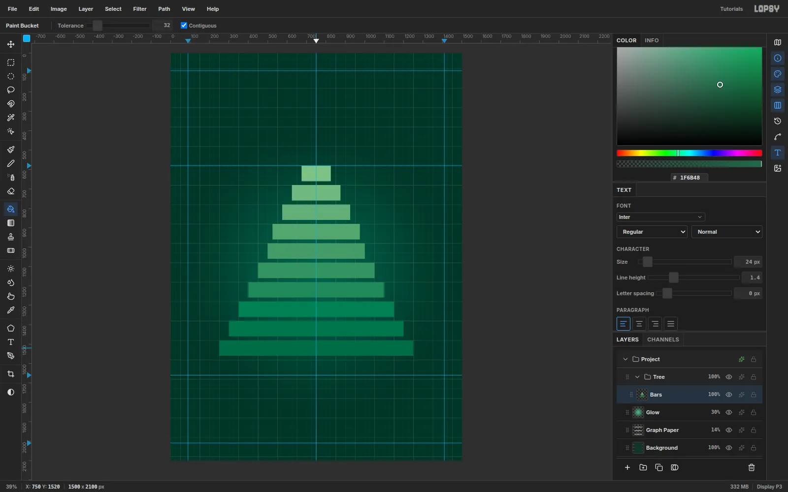 Ten bars stacked into a stepped Christmas tree shape, light mint at the top to deep green at the bottom