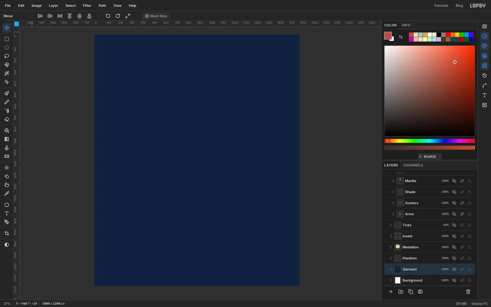 A new 1800 by 2200 pixel document filled flat with deep indigo