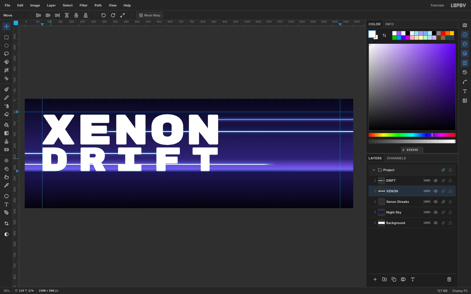 XENON over DRIFT in white Rubik Mono One, both lines the same width, sitting on the horizon guide