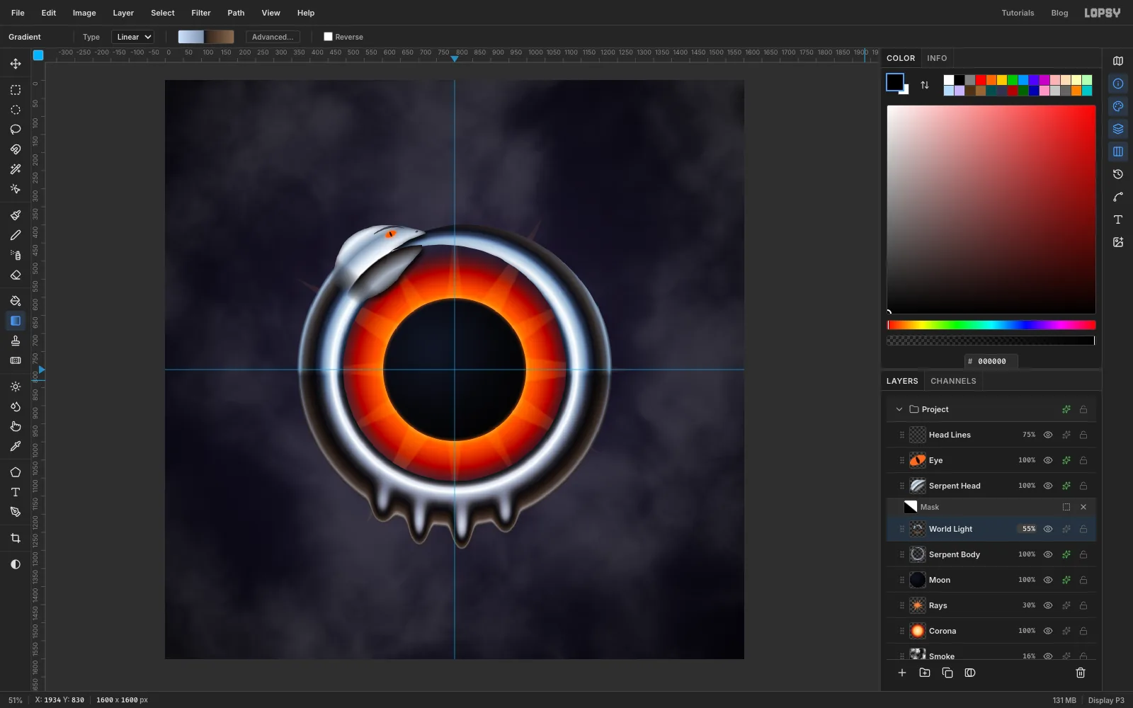 The chrome ring with a world-space light overlay: slightly cooler and brighter at the top and warmer at the bottom