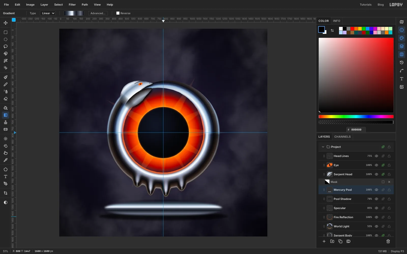 A feathered, flattened ellipse of chrome under the ring, with a soft dark contact shadow beneath it
