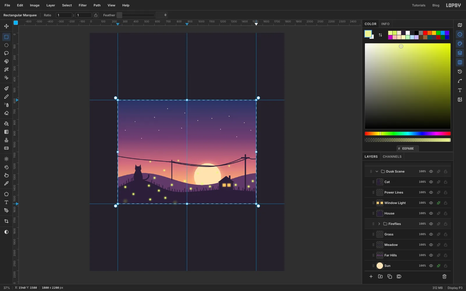 A marquee drawn exactly around the screen area, ready for Copy Merged