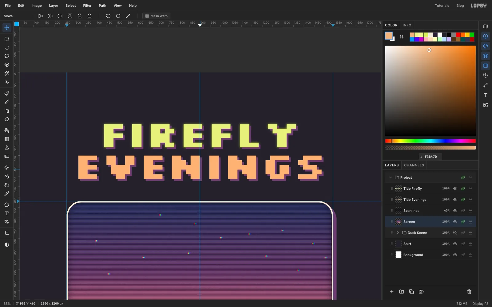 The title with a solid plum offset shadow under both lines and a soft green glow around FIREFLY