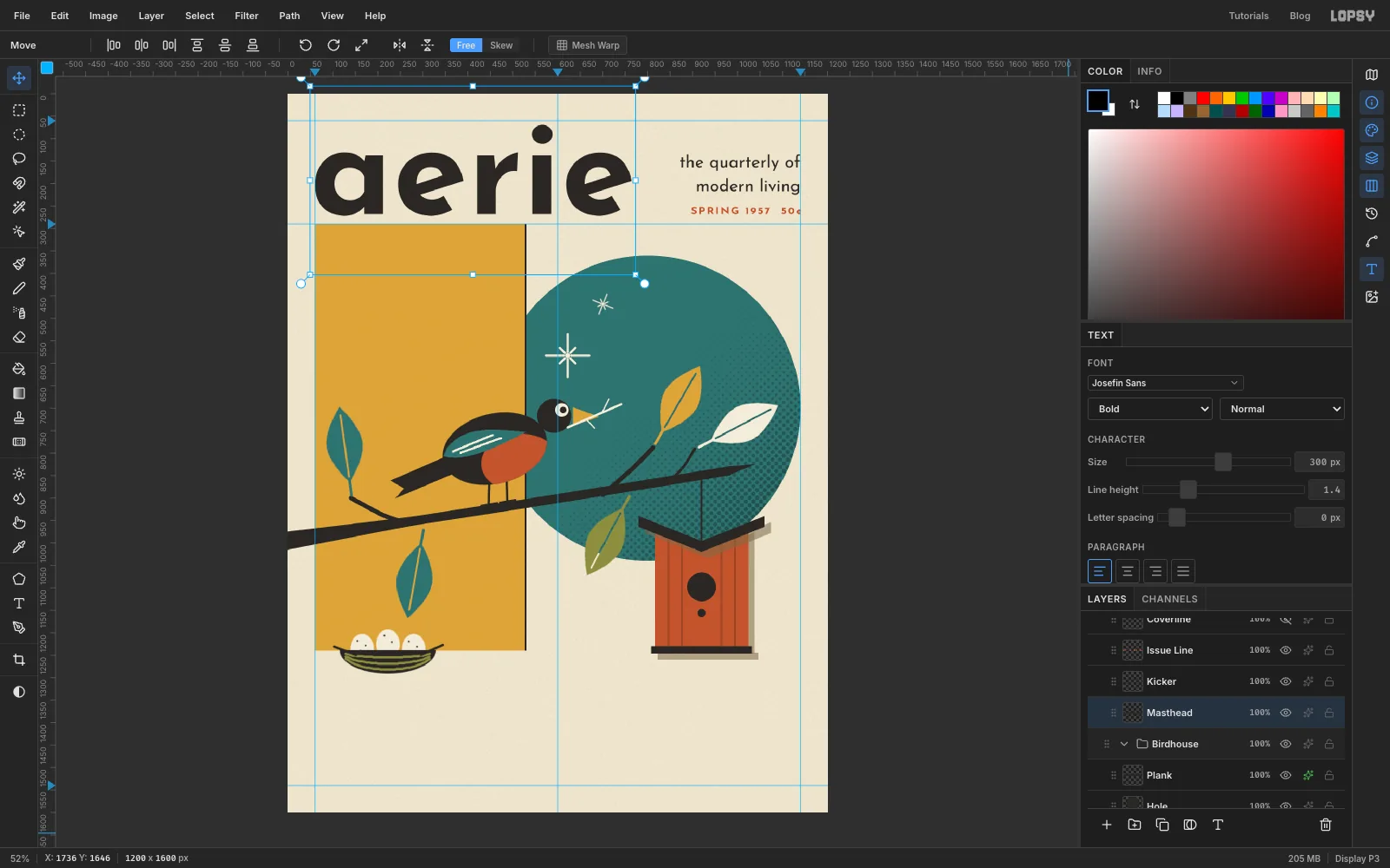 The word aerie in heavy lowercase letters across the top, with the quarterly of modern living and SPRING 1957 50 cents right-aligned beside it
