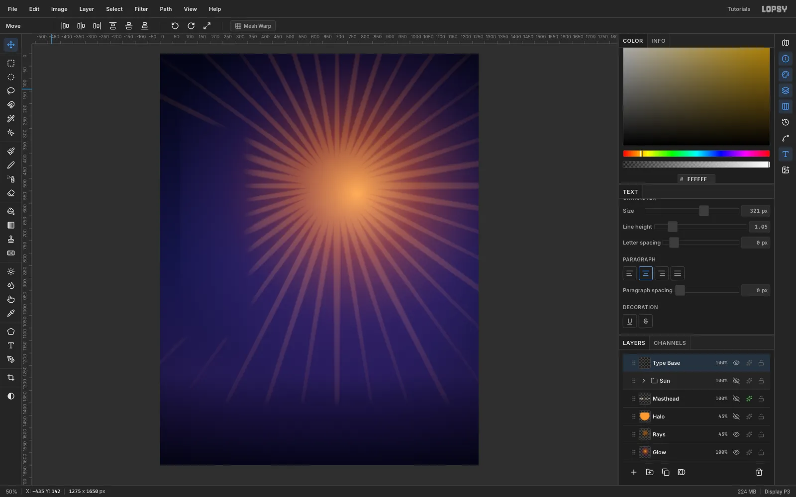 A deep indigo gradient background with an orange radial glow and soft sunburst rays centred in the upper half
