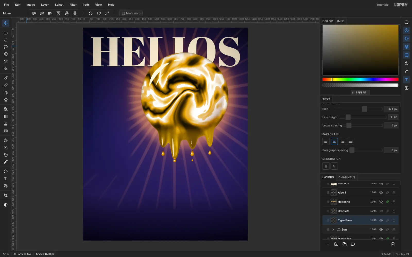 The HELIOS masthead in cream Didone capitals with the gold sun overlapping the lower part of the I and O