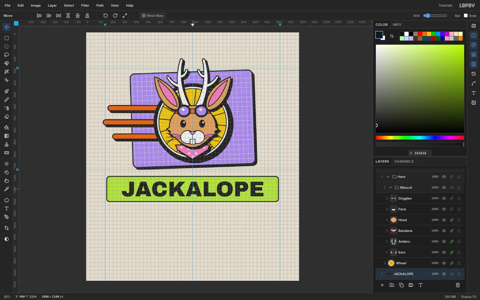 JACKALOPE in black Archivo Black centred on a lime rounded bar with a black outline below the card