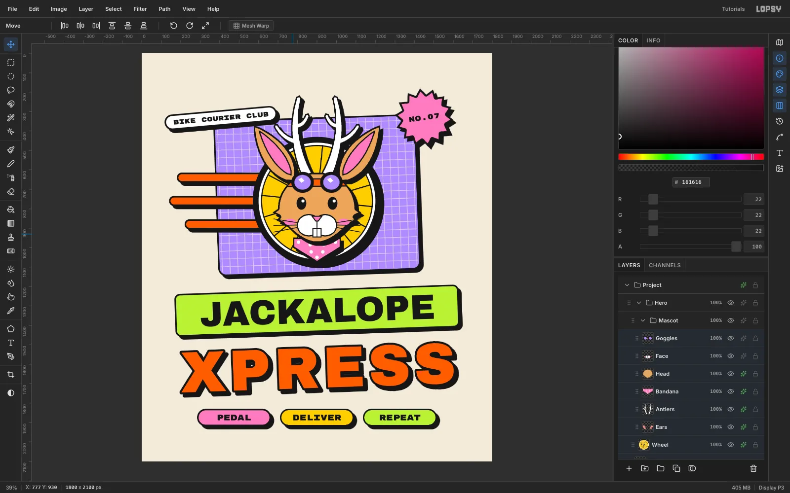 Every layer except Background selected in the Layers panel, ready to be nudged up with the arrow keys