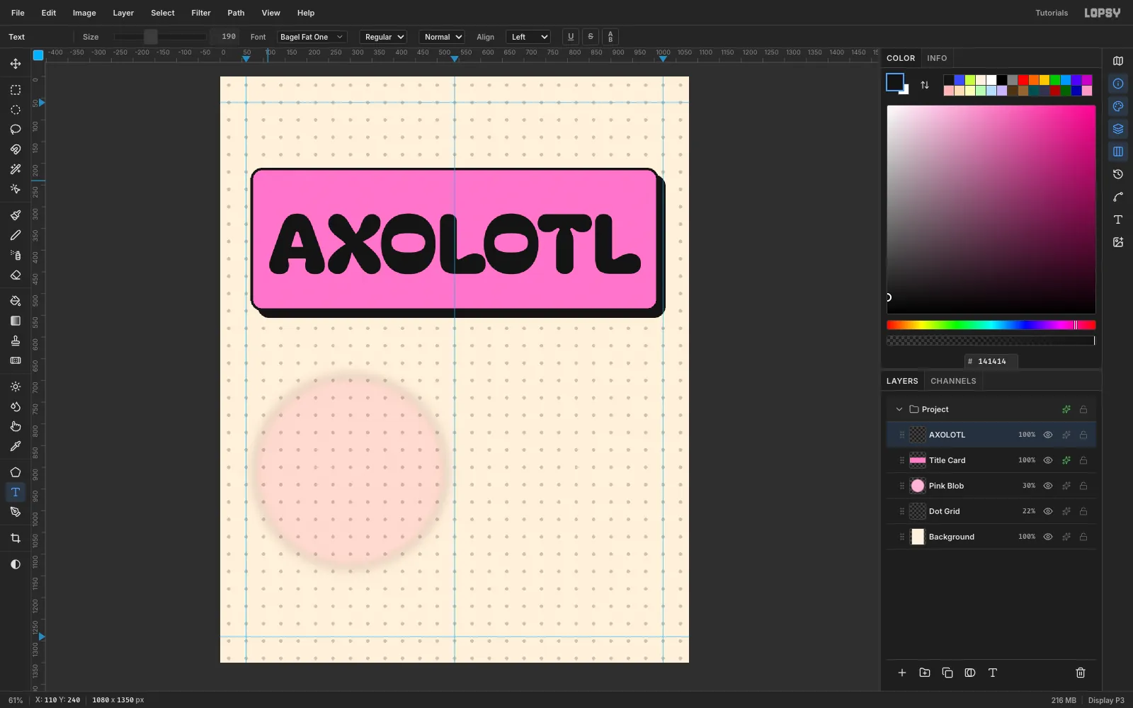 AXOLOTL in heavy rounded black letters centred on the pink slab