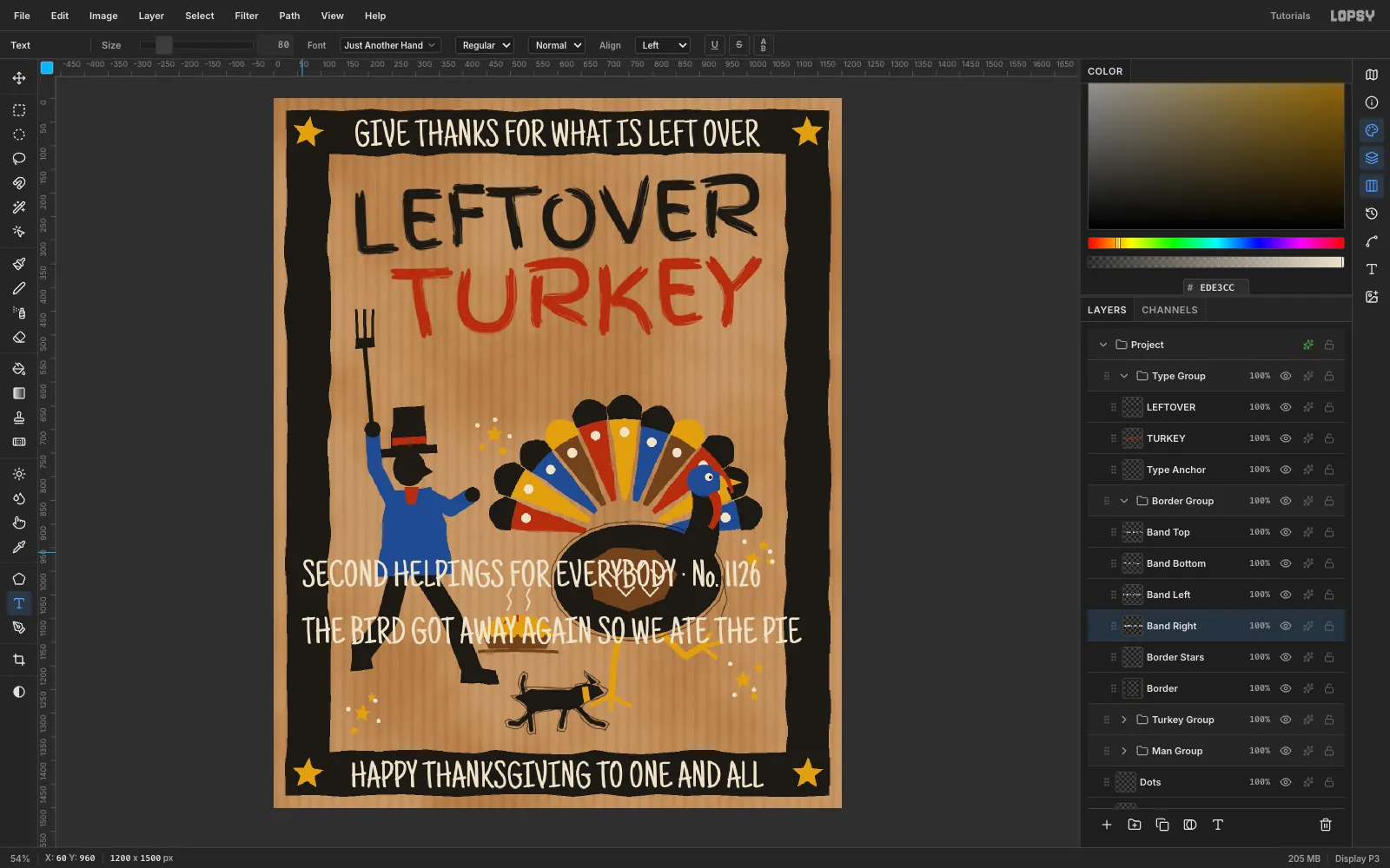 Chalk hand-lettering centred in the black band: GIVE THANKS FOR WHAT IS LEFT OVER along the top and HAPPY THANKSGIVING TO ONE AND ALL along the bottom