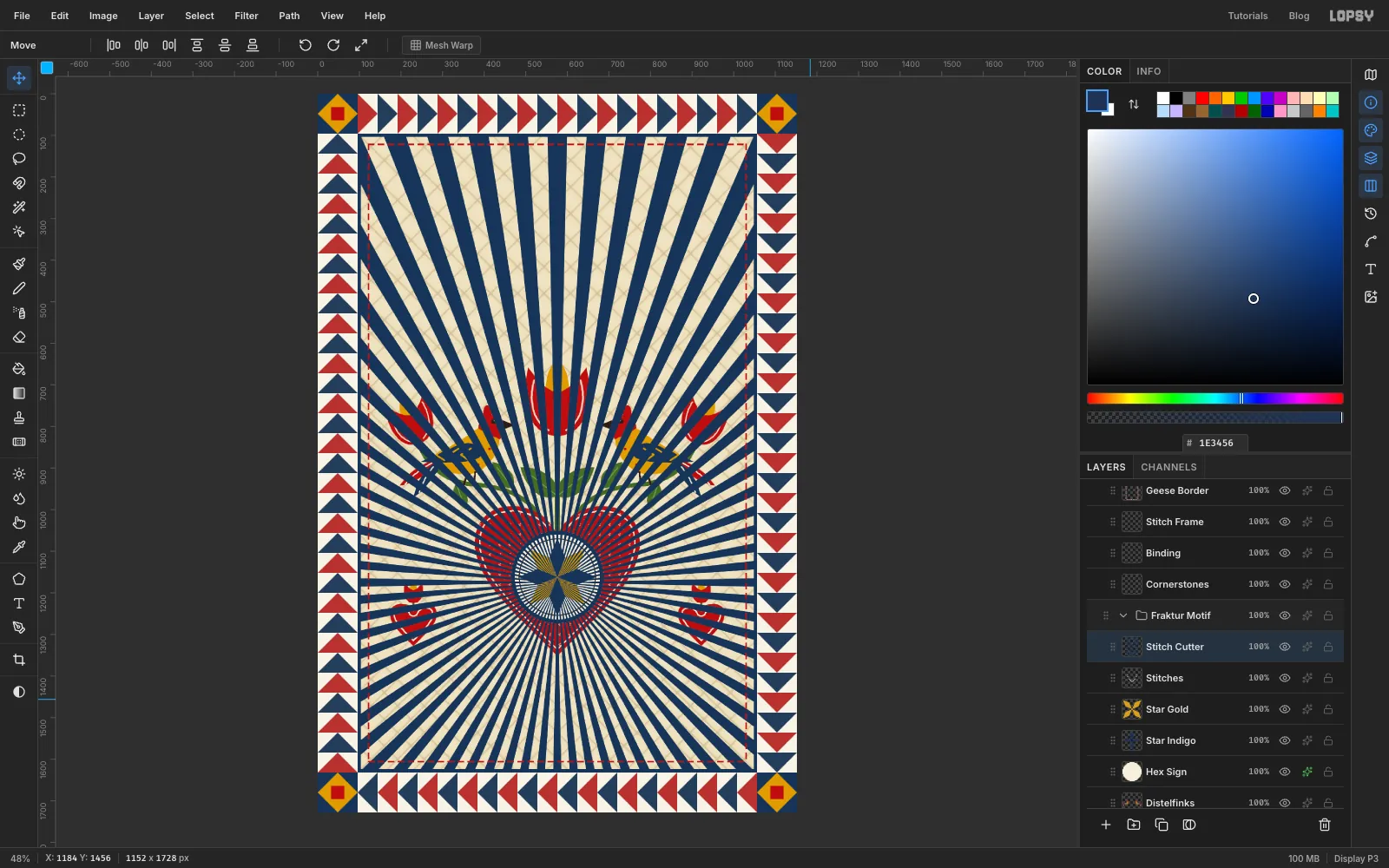 Navy Sunburst rays fanning out across the page from the heart's centre, with finer bursts inside the disc and round each small heart