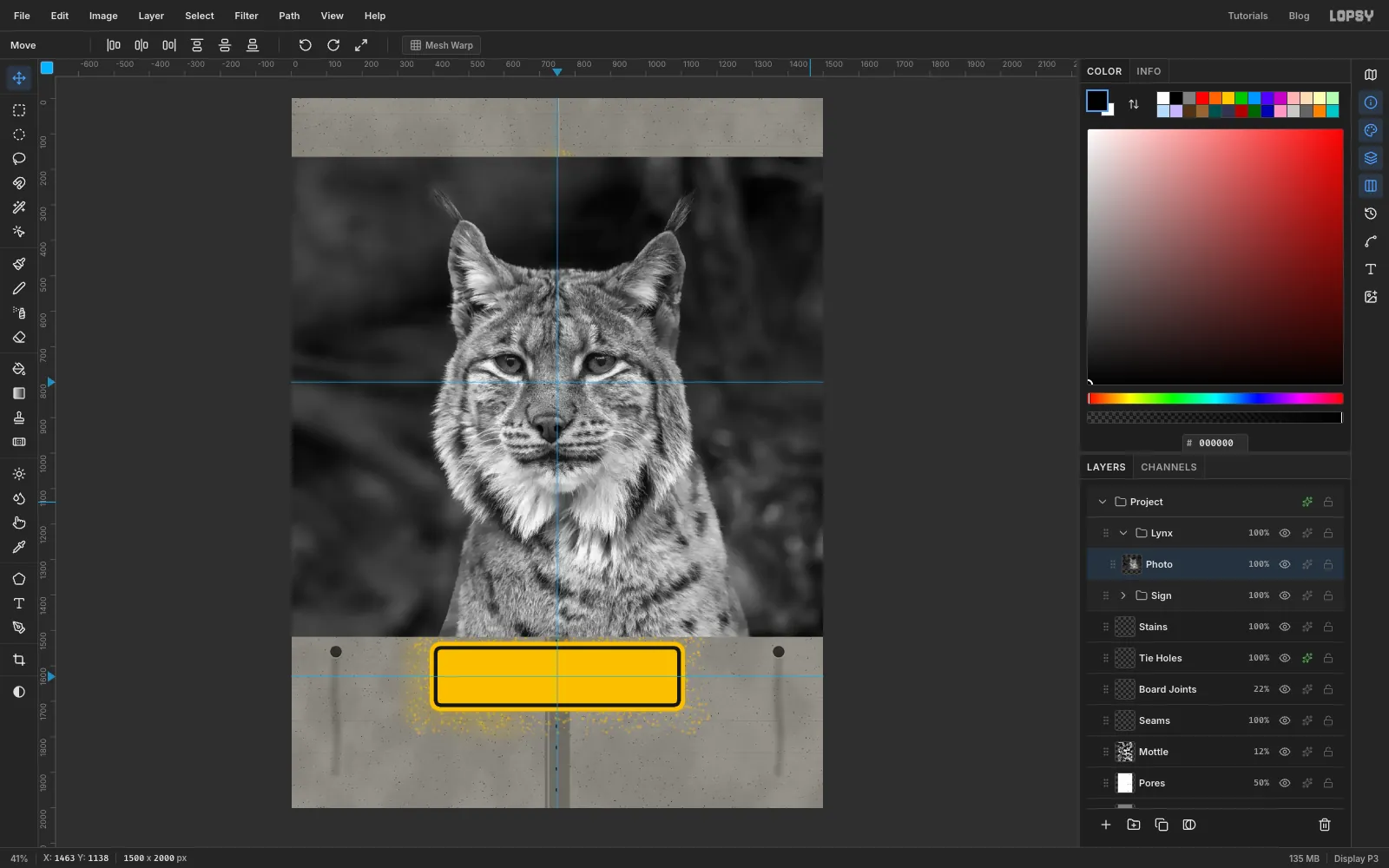The photo is now black and white, with the fine fur texture slightly smoothed