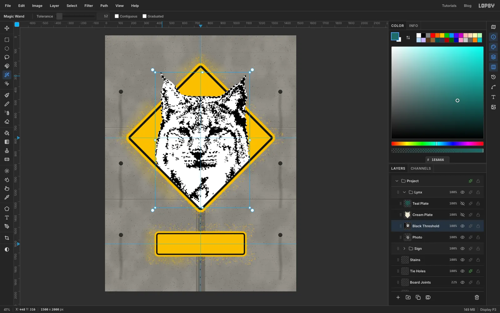 The Magic Wand has selected the darkest shapes from a second, darker threshold copy