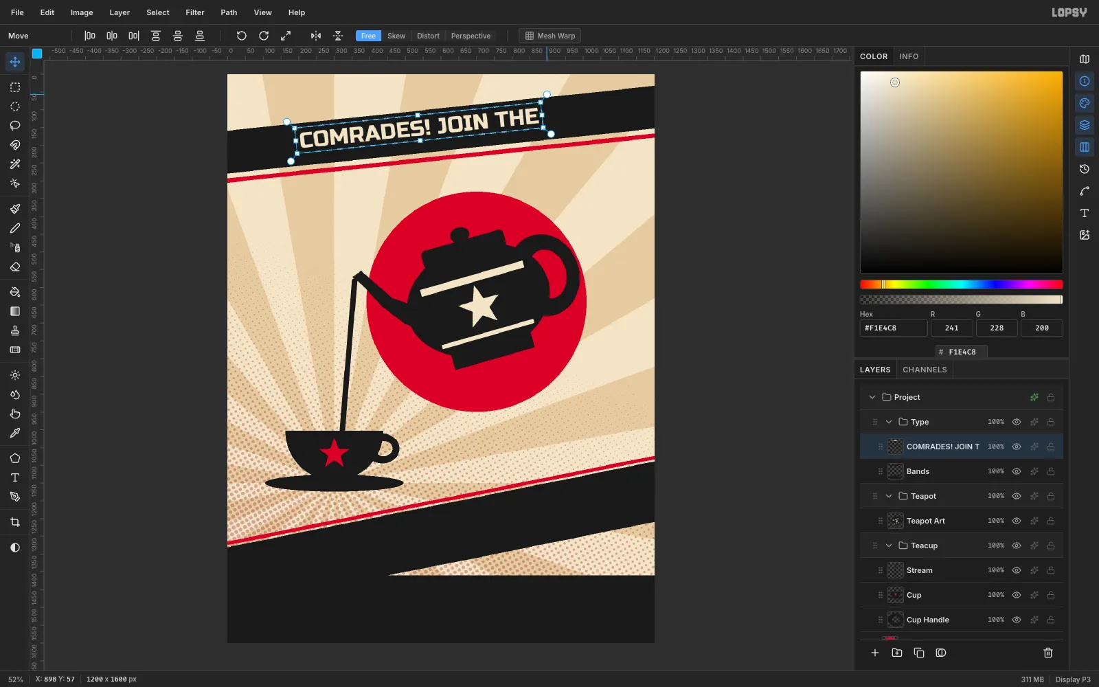 COMRADES! JOIN THE in cream Russo One inside rotation handles on the black top banner