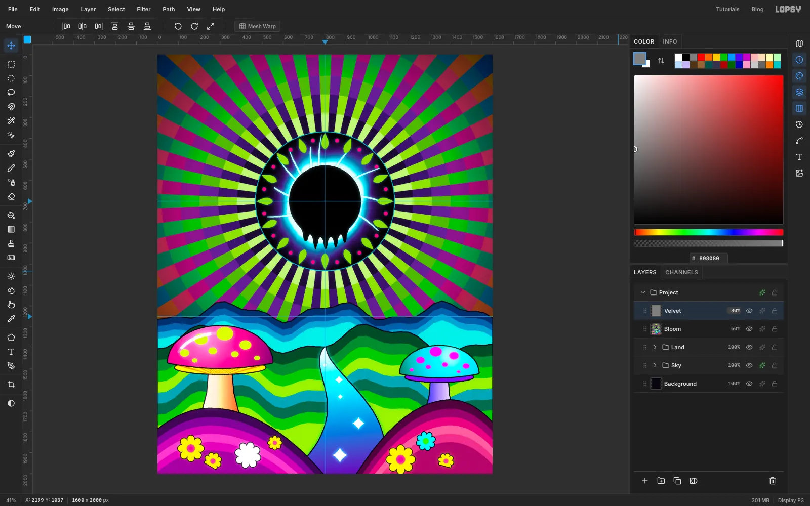 A fine grain covers the whole painting, softening the flat colour fields