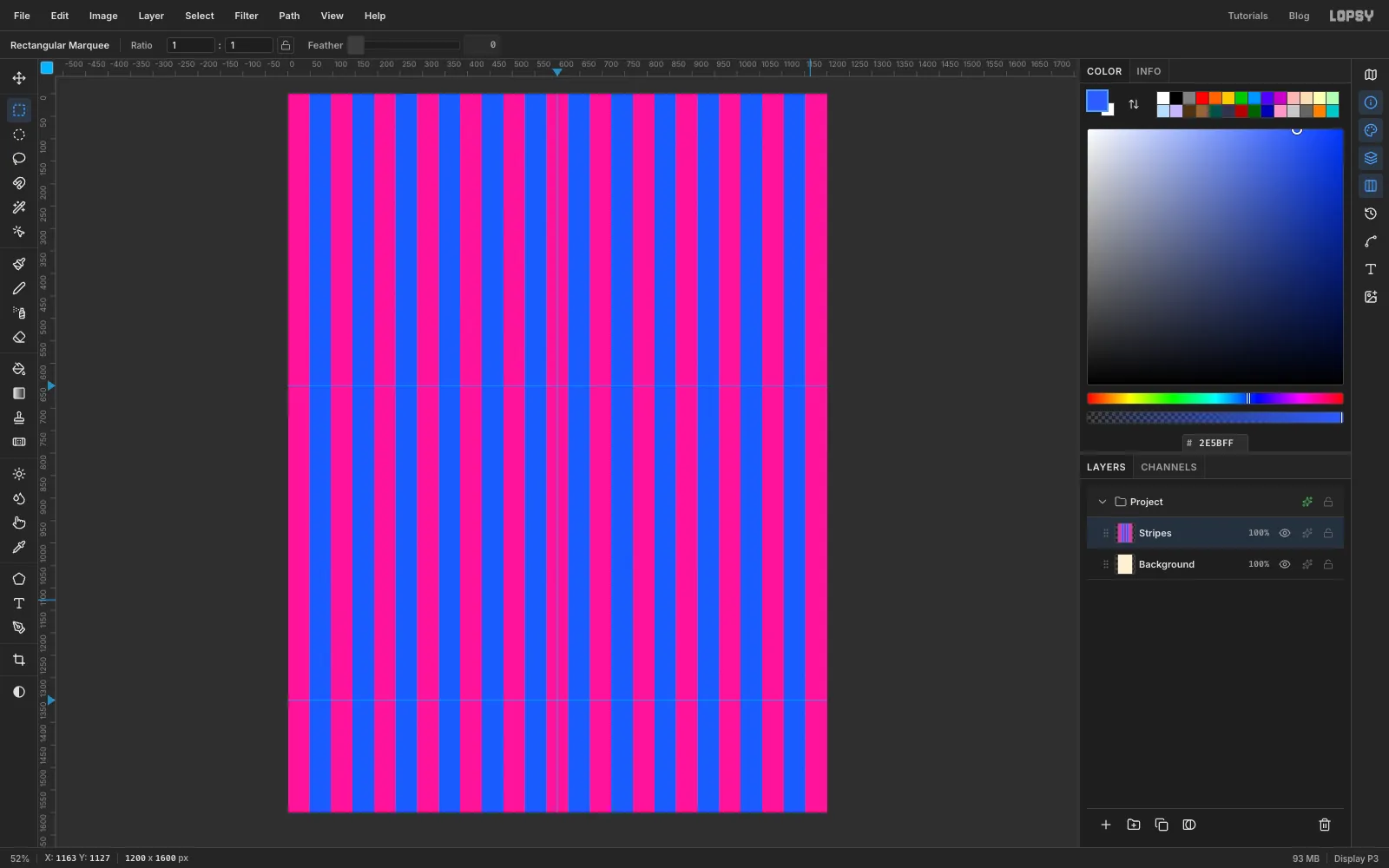 The whole canvas covered in vertical pink and blue stripes, 48 pixels each