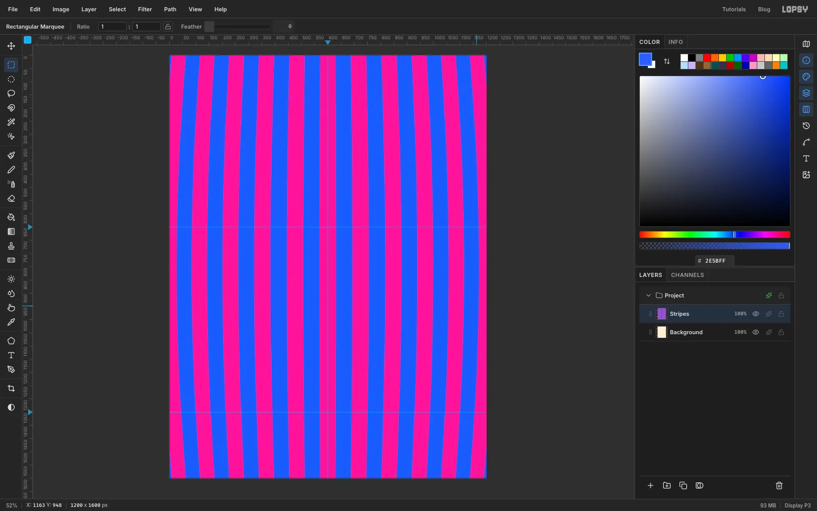 The stripes bowed gently outward from the middle of the page