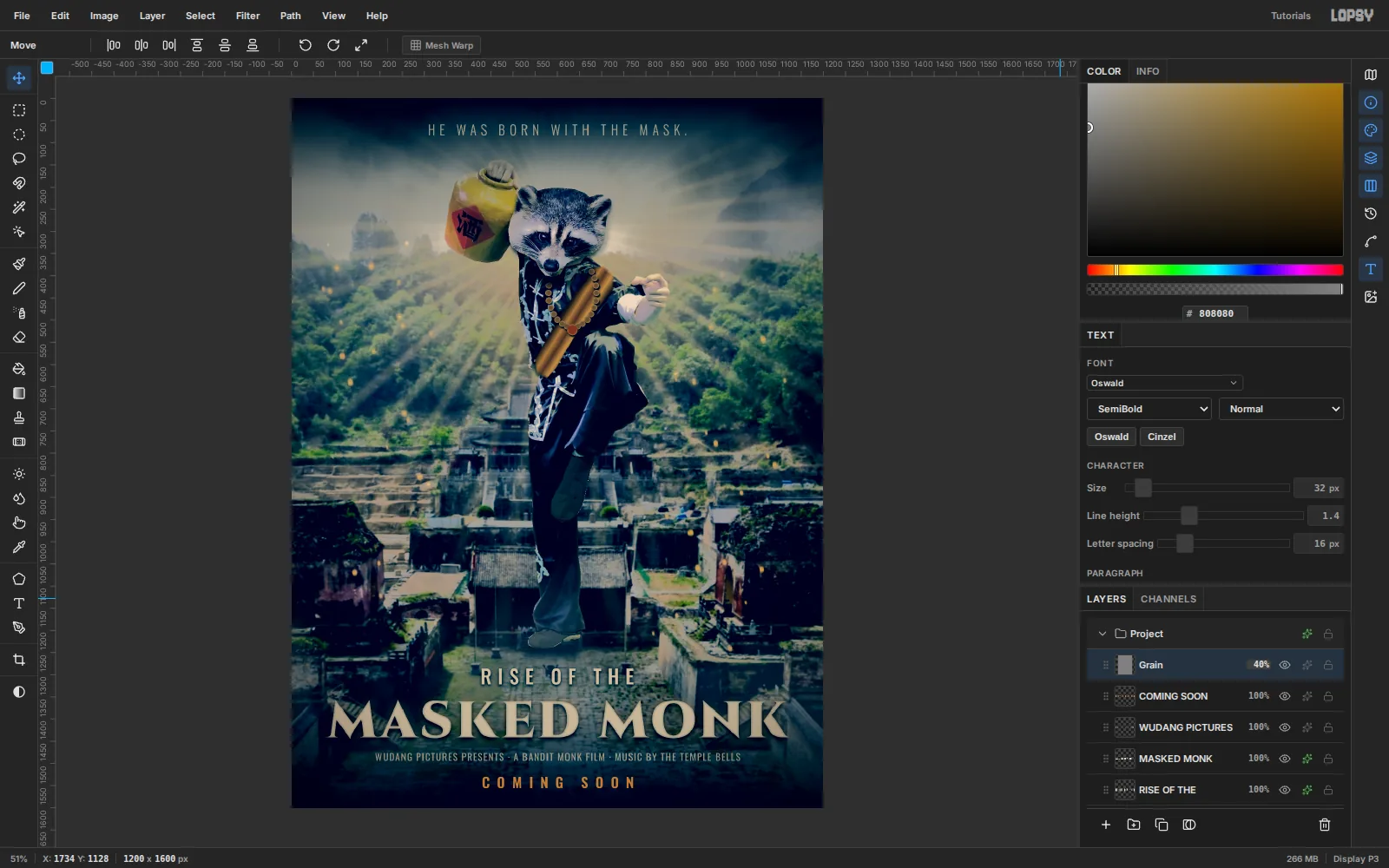 The finished graded poster with a fine film grain over everything