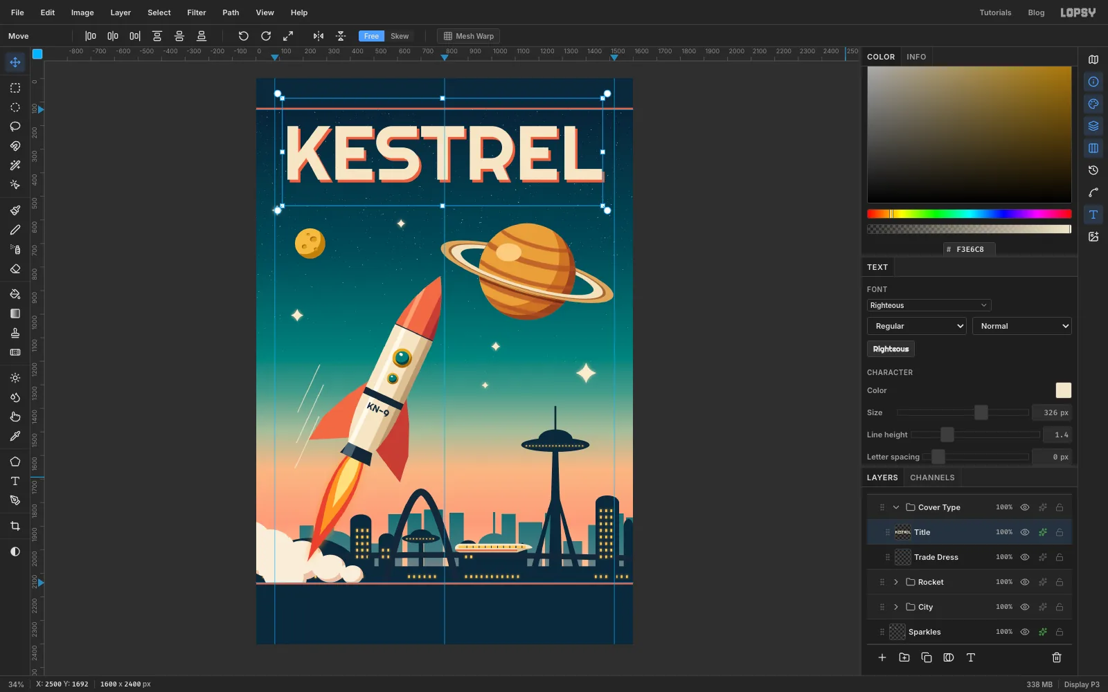 The word KESTREL in huge cream rounded capitals with a solid coral shadow offset down and to the right