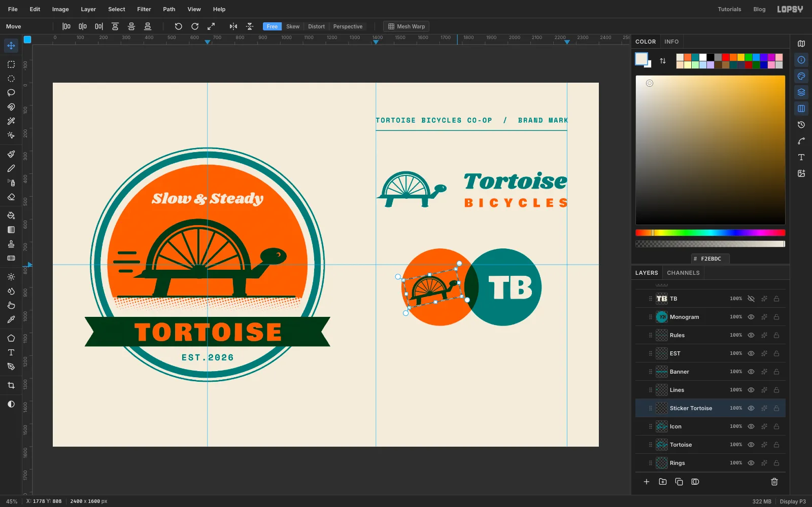 A smaller copy of the tortoise icon inside the orange circle, tilted twelve degrees uphill inside a live rotate box
