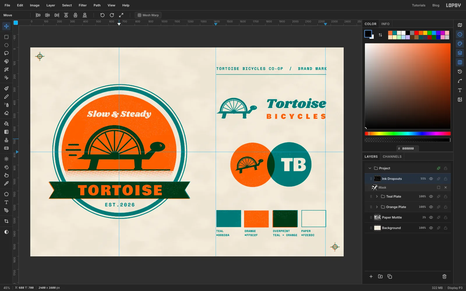 The finished sheet at fit-to-screen zoom with faint paper grain and mottling