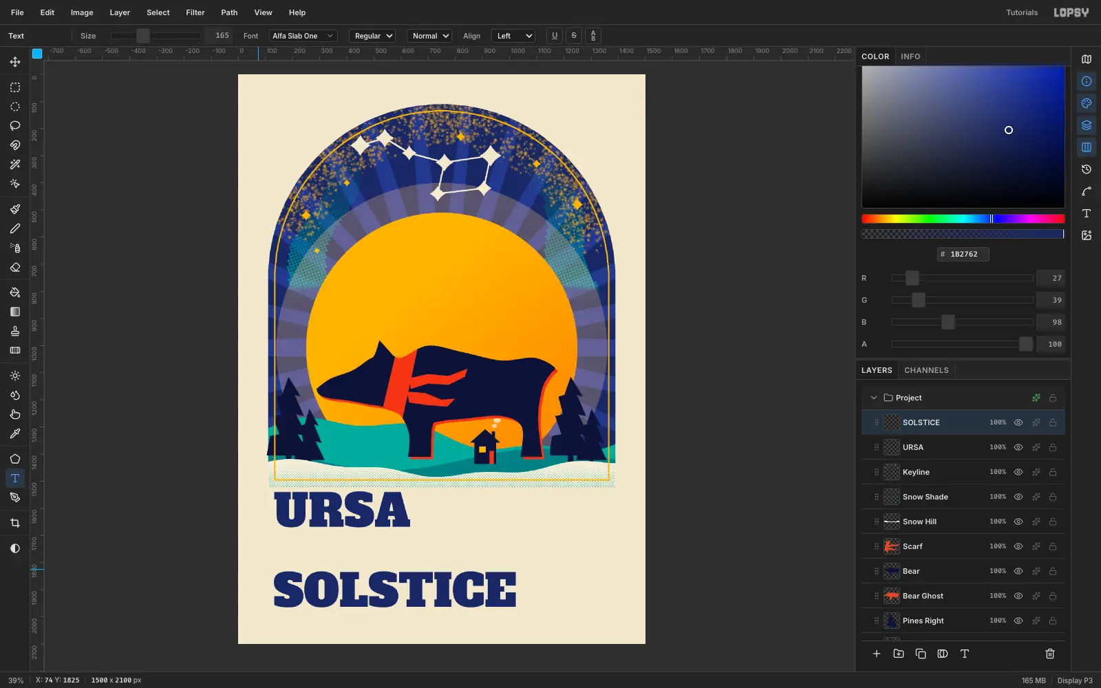 SOLSTICE in smaller navy slab letters set directly under URSA
