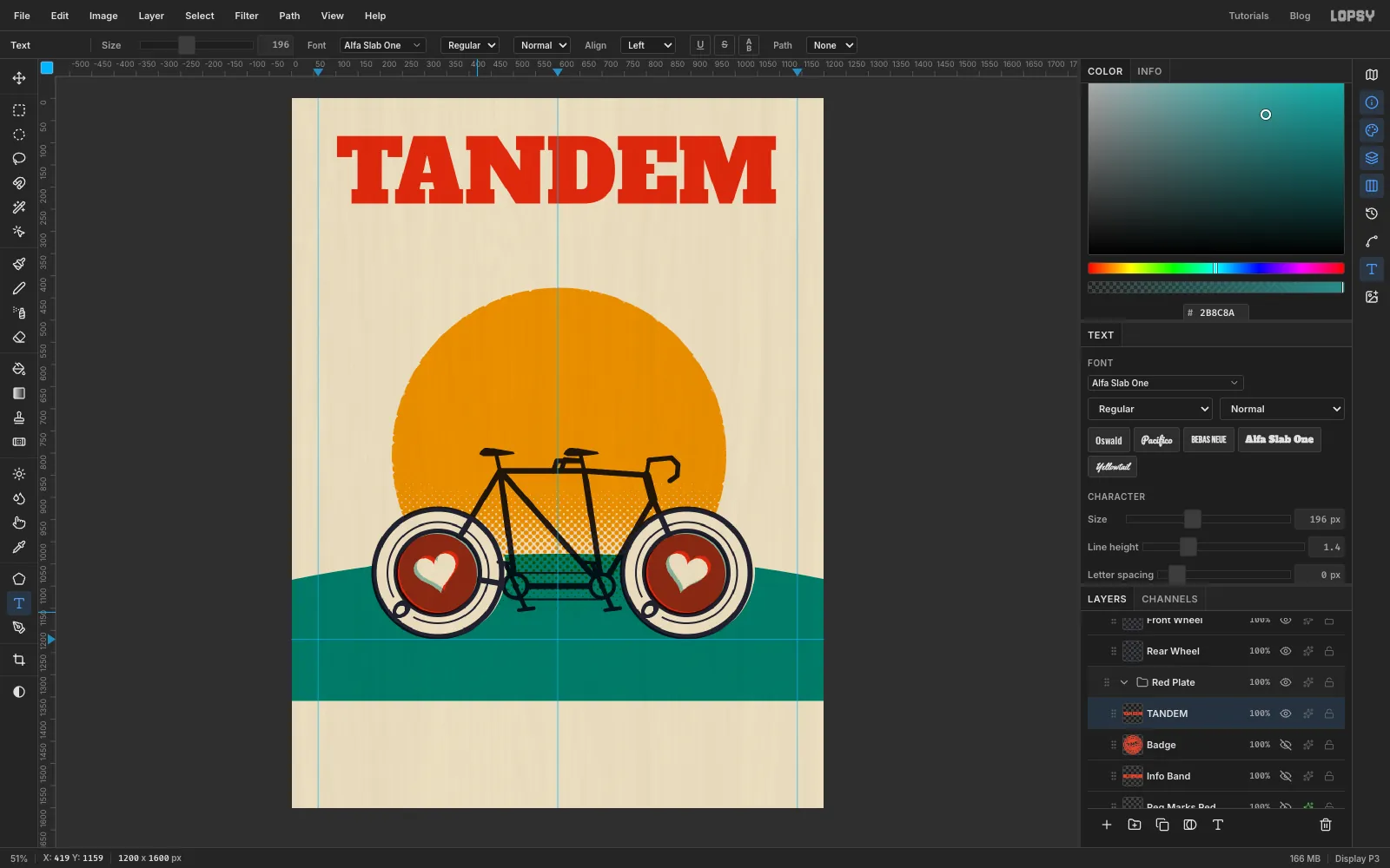 TANDEM in heavy red slab-serif capitals across the top of the flier, the full width between the margins