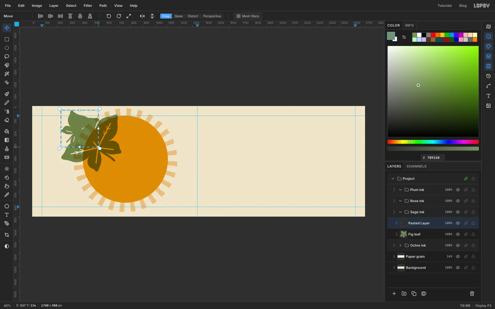 The rotated copy in a smaller marquee, being dragged down to about 60 percent of its size from the bottom right corner