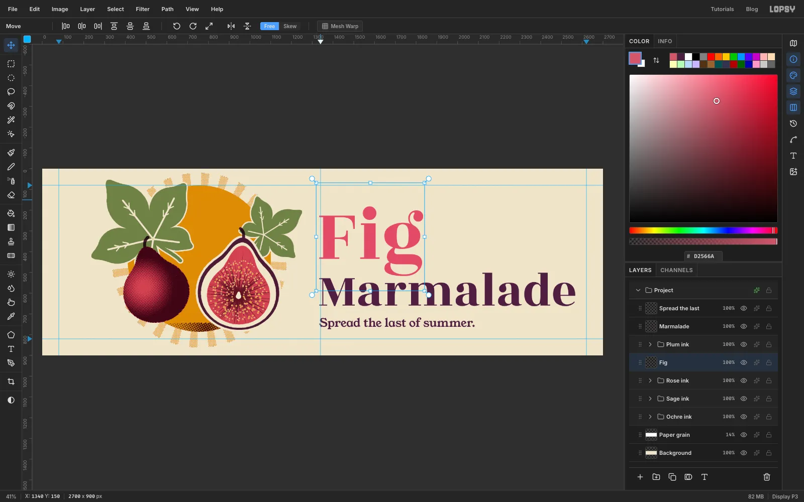 The word Fig set huge in rose above Marmalade, the descender of the g hanging just clear of the letters below