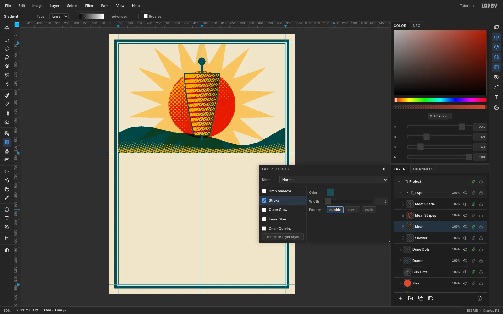 The cone with teal halftone shading on its right side and a teal outside stroke