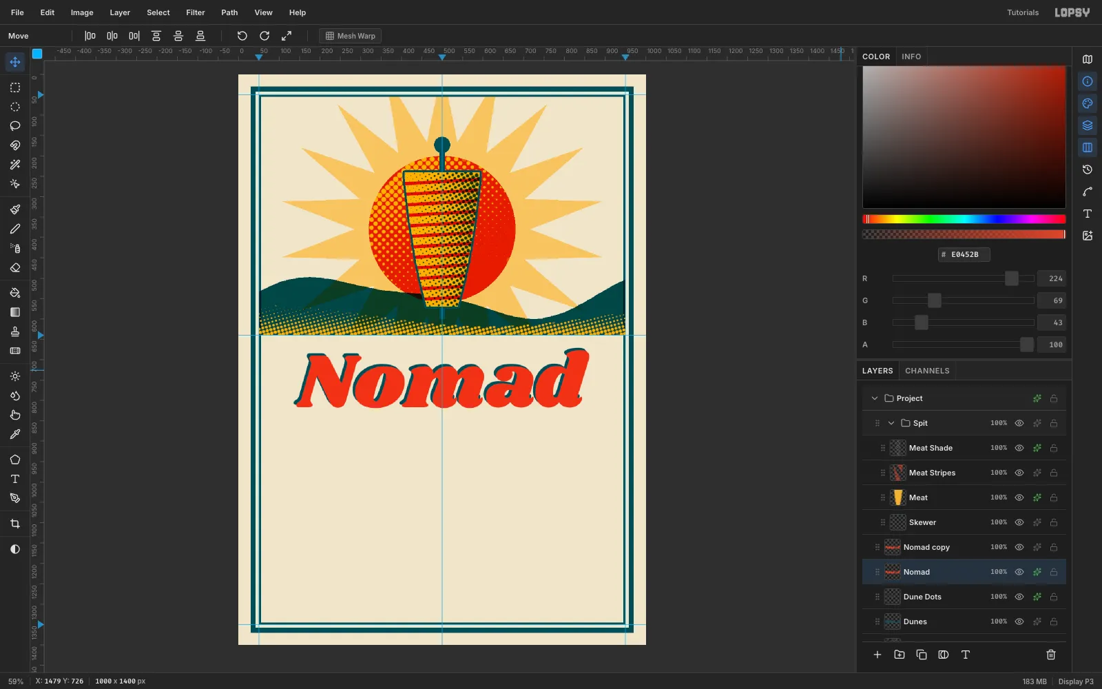 The red Nomad headline with a teal copy peeking out 6 px up and to the left