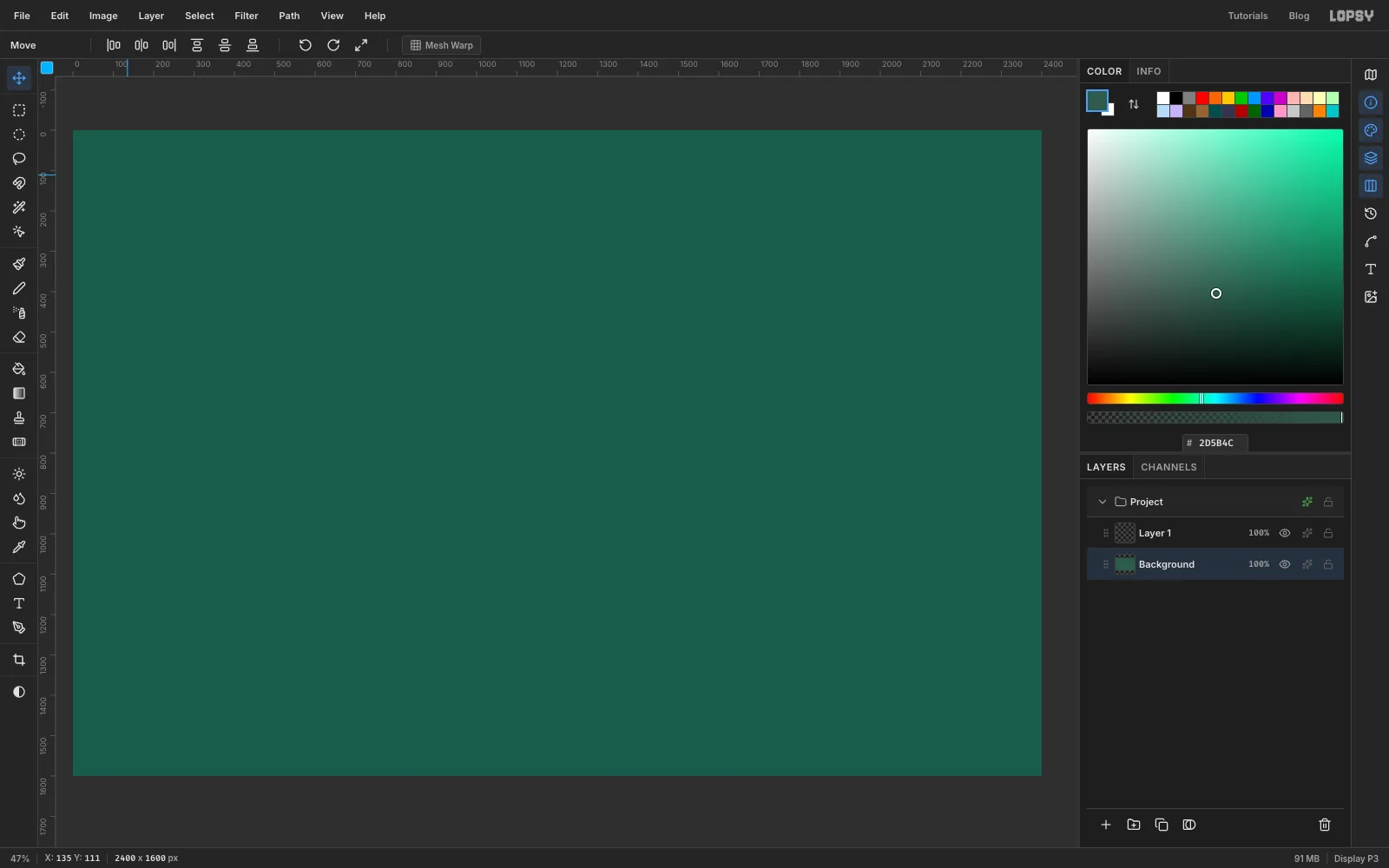 A new 2400 by 1600 document filled with dark green
