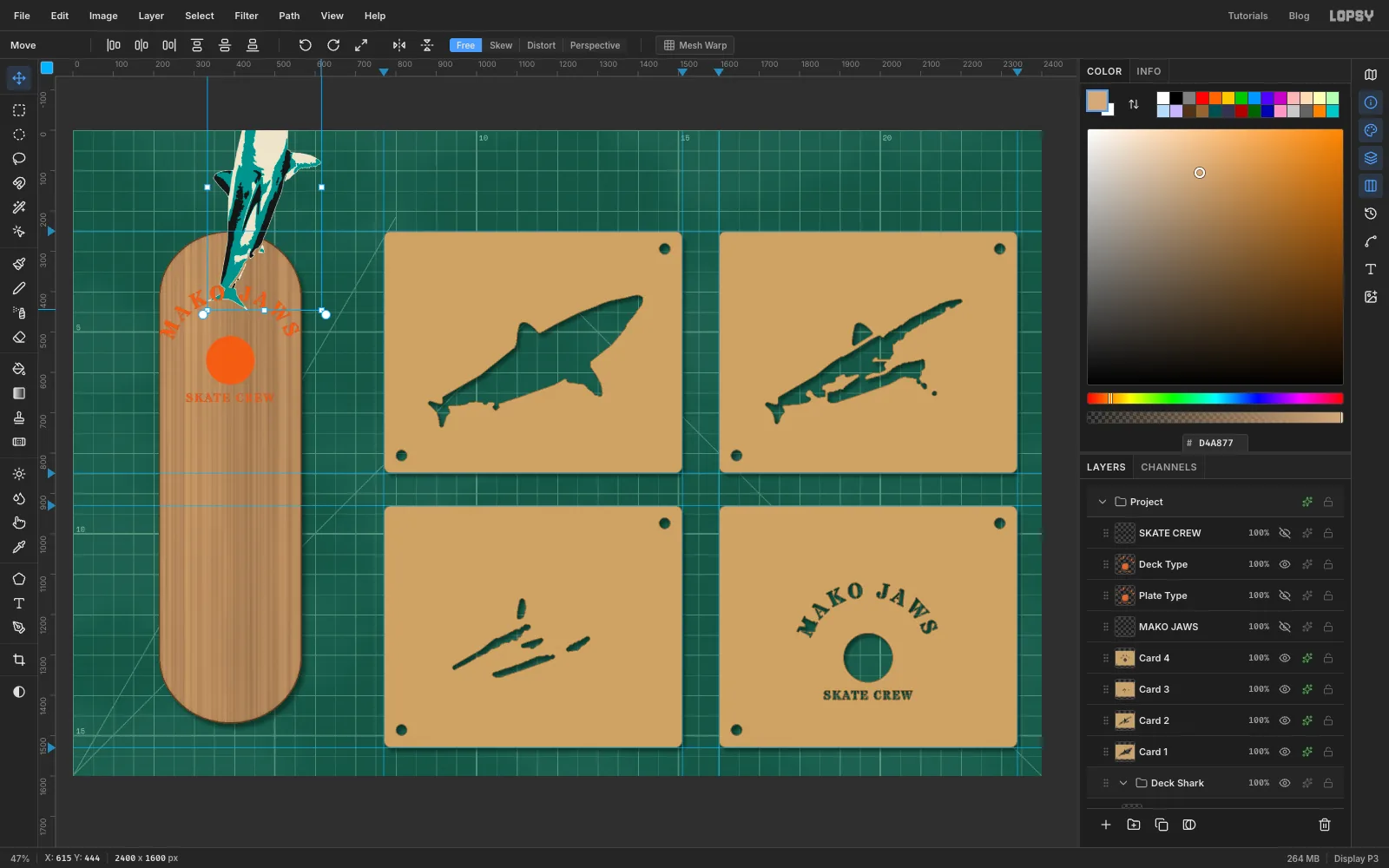 The rotated shark being scaled down with the corner handle
