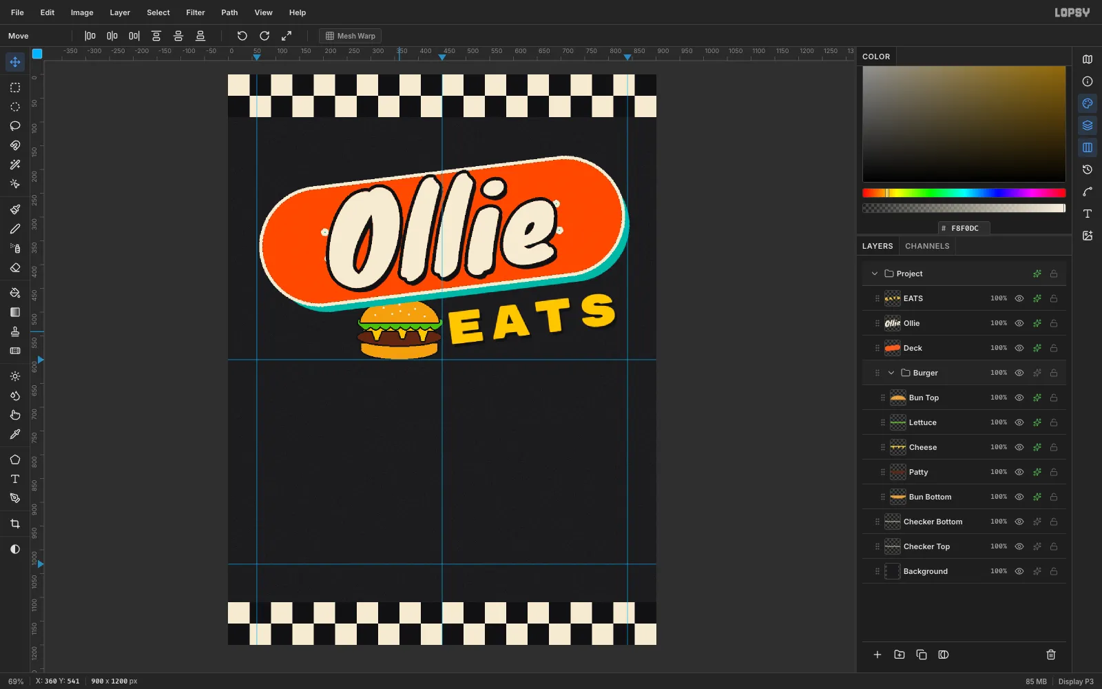 The burger group moved right so it sits between the deck and the EATS lettering