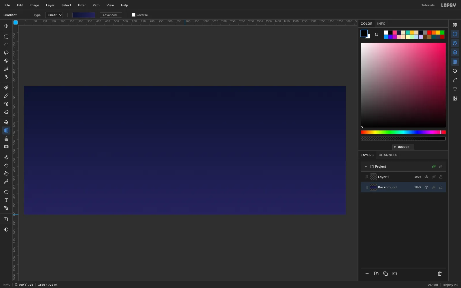 The canvas filled with a navy-to-violet vertical gradient