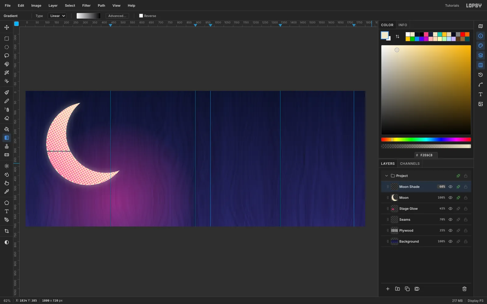 The crescent moon covered in a pink halftone dot pattern
