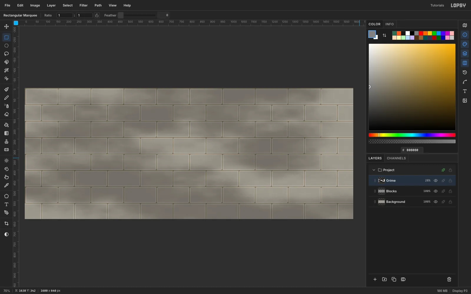 The block wall with soft dark cloud patches across it
