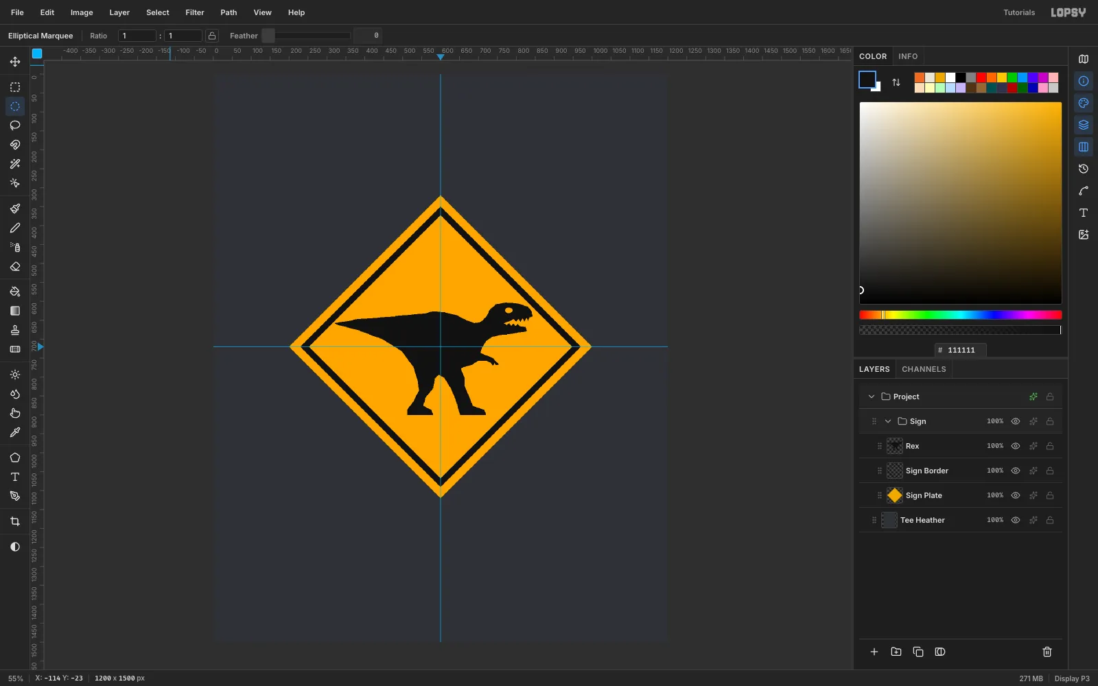 The Layers panel showing a Sign group that contains Rex, Sign Border and Sign Plate
