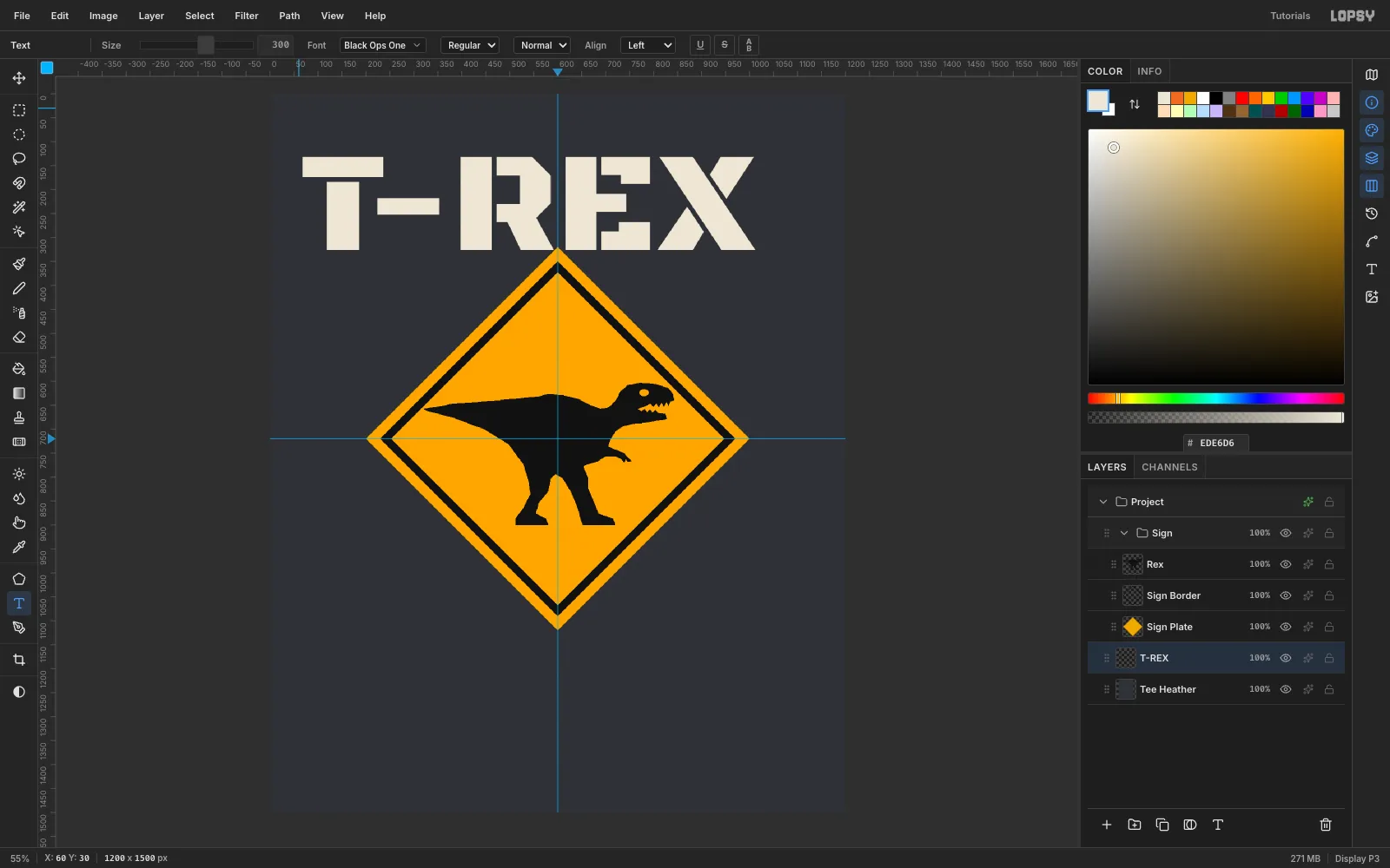 T-REX set in cream Black Ops One stencil type above the sign