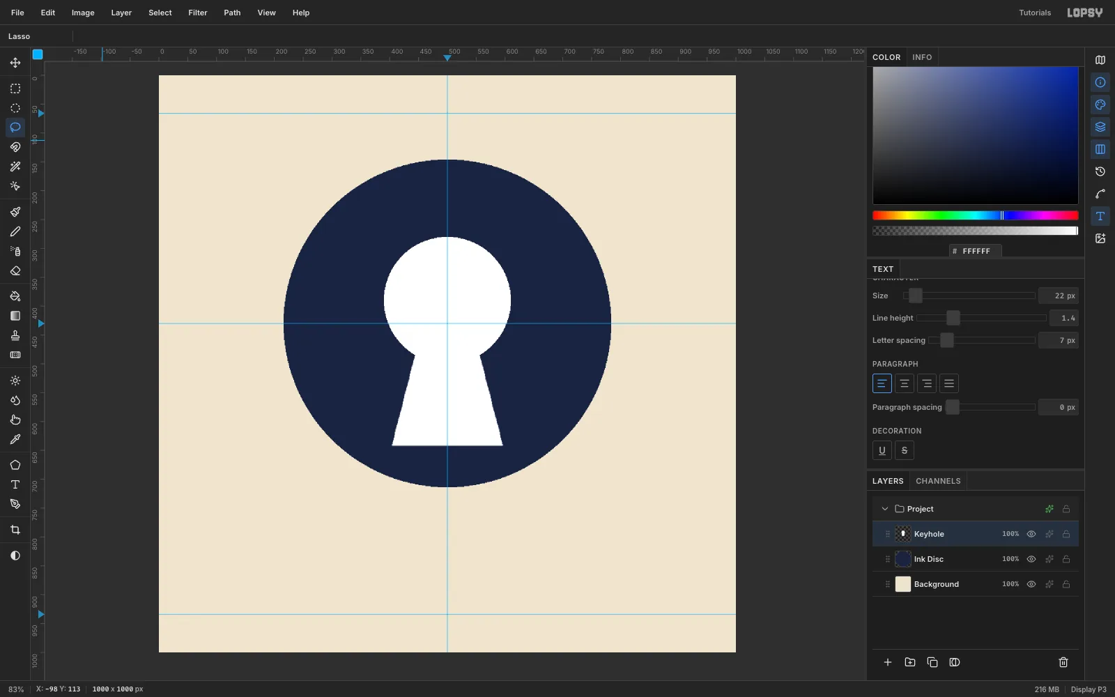 A crisp white keyhole on the navy disc