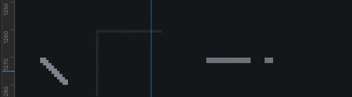 Zoomed in on the corner of the canvas: two tiny 45 degree hatch tiles leaning opposite ways, an L-shaped grid tile and a dash-dot tile