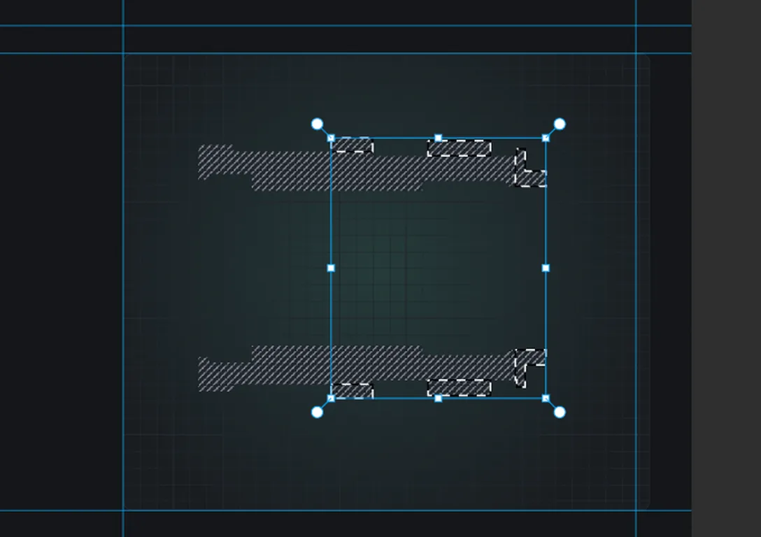 The barrel wall filled with diagonal hatching, with the aperture ring, focus ring and bayonet selected top and bottom ready for the opposite hatch