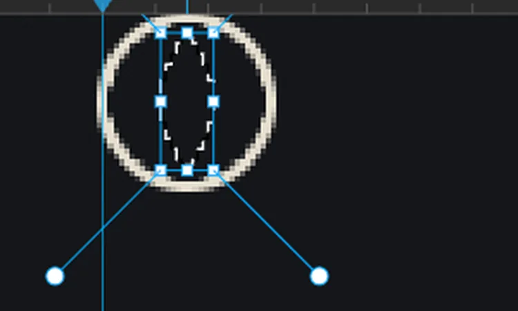 Zoomed in on the nav bar: a cream ring with an elliptical-marquee intersection selection inside it forming a narrow lens shape
