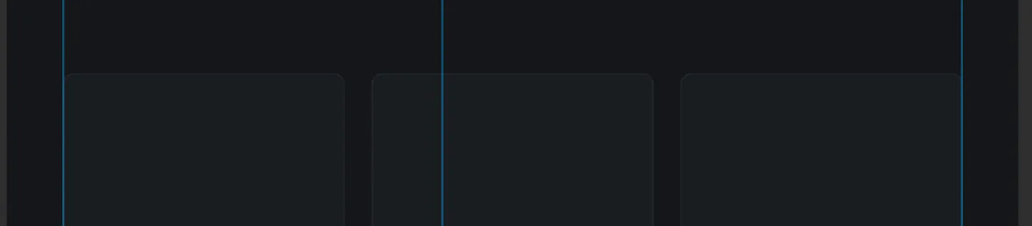 Three identical empty dark cards with rounded corners in a row below the hero