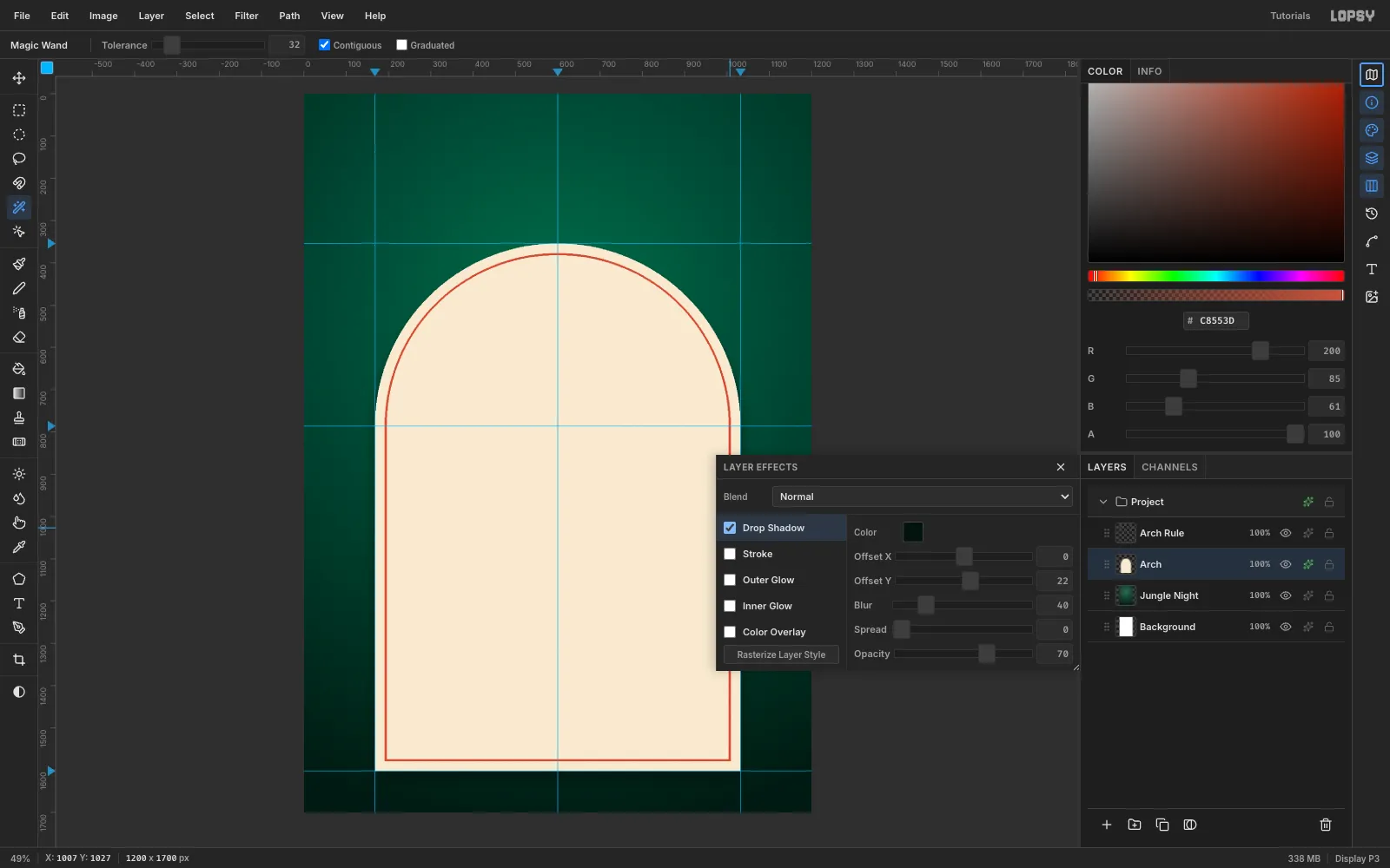 The finished arch and rule on the dark green background, with the Arch layer's Drop Shadow applied